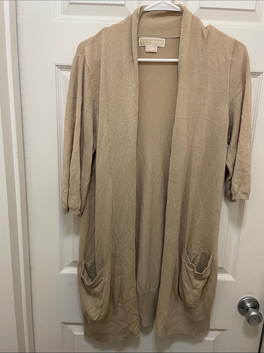 Michael Kors Lightweight Open-Front Knit Cardigan in Taupe